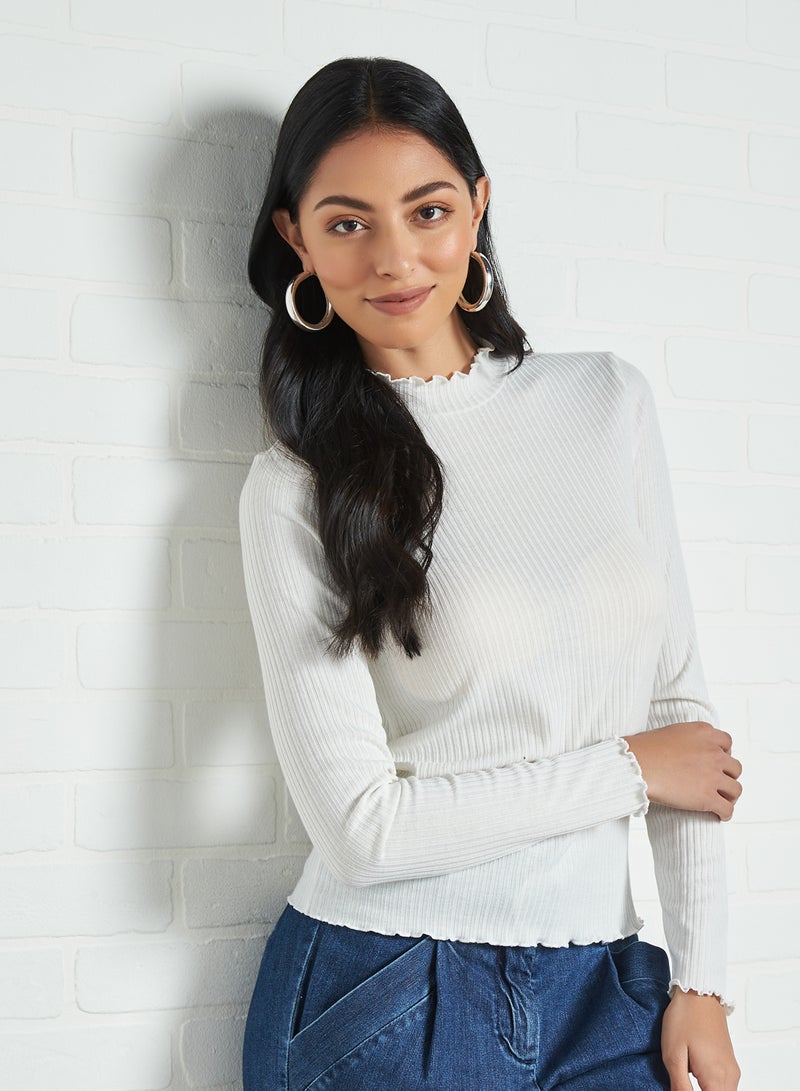 VERO MODA - High Neck Ribbed Top White Pastel - Image 1