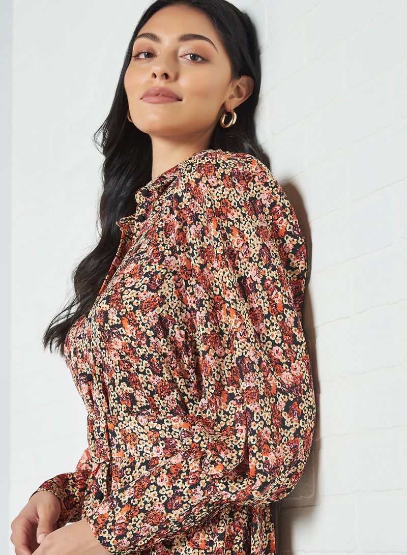 VERO MODA - Floral Print Shirt Dress Black - Image 1
