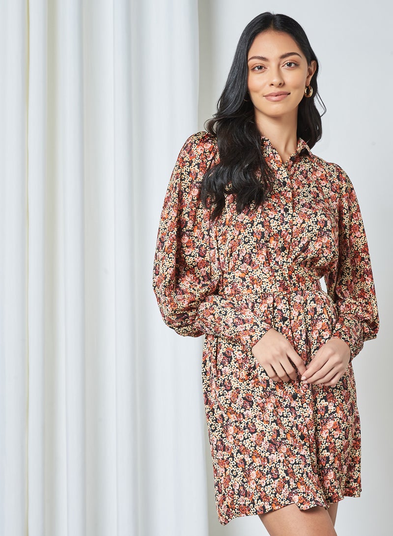 VERO MODA - Floral Print Shirt Dress Black - Image 1