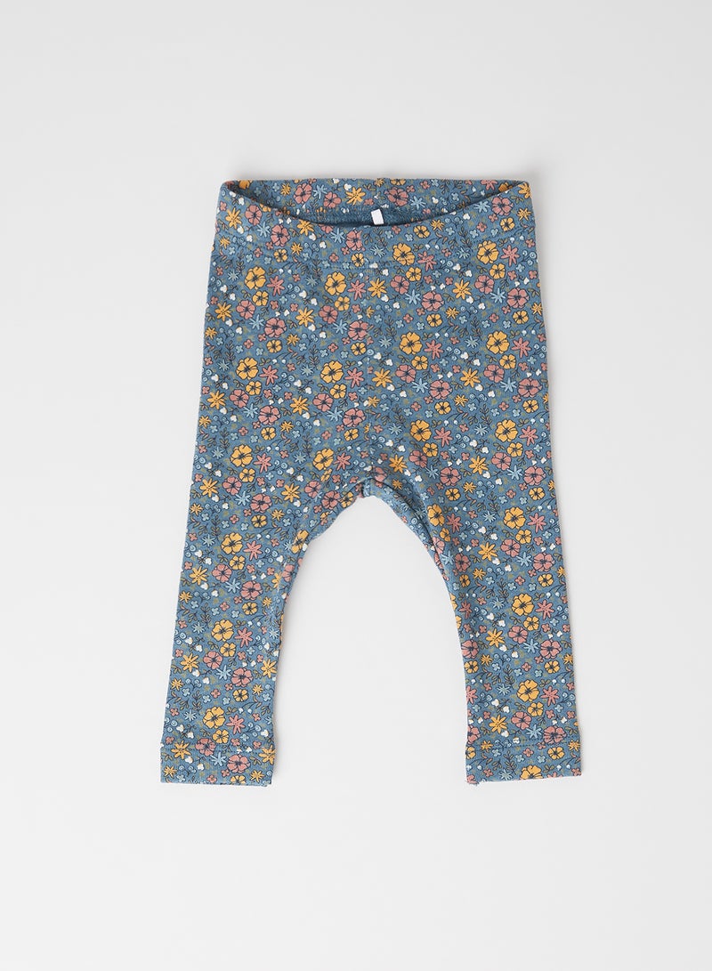 NAME IT - Baby Floral Print Leggings Real Teal - Image 1
