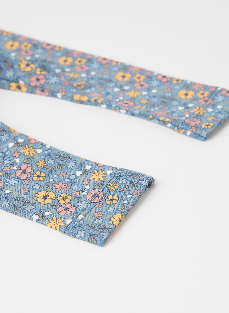 NAME IT - Baby Floral Print Leggings Real Teal - Image 1