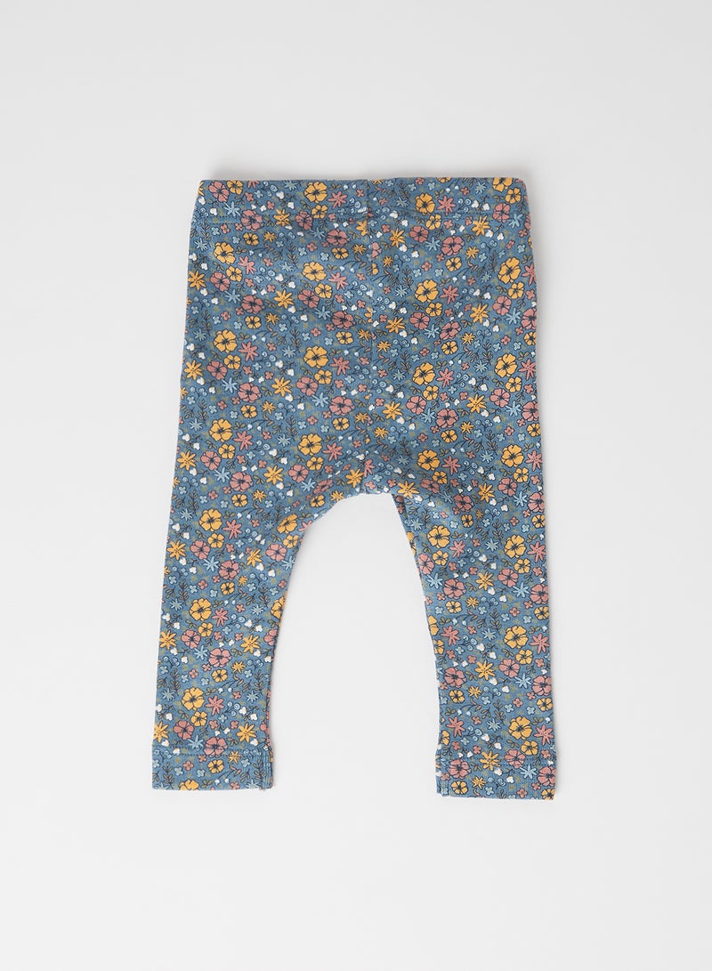 NAME IT - Baby Floral Print Leggings Real Teal - Image 1