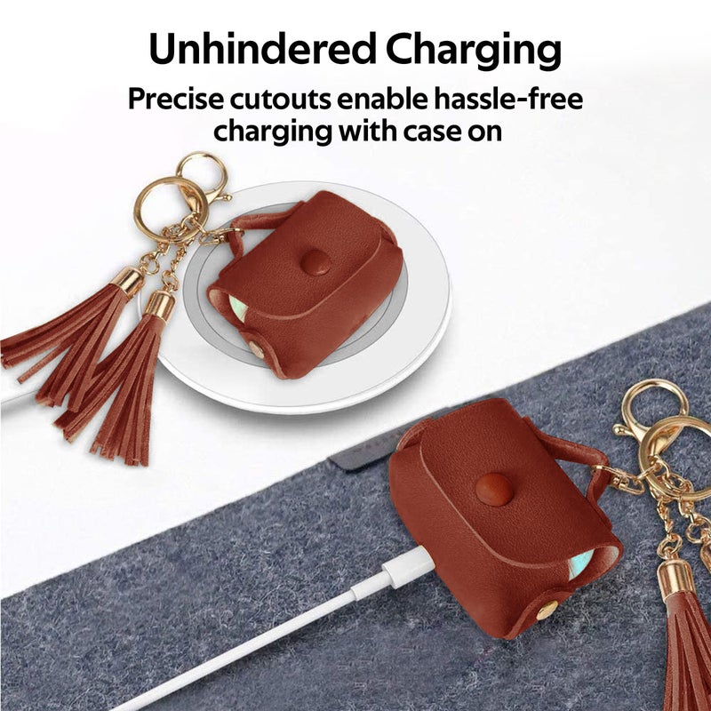 PROMATE AirPods Pro Case, Ultra-Slim Protective Soft Designer Faux Leather Cover with Wireless Charging Compatible, Shockproof and Keychain Hook for Apple AirPods Pro, Women, Tassel-Pro Brown  - Image 5