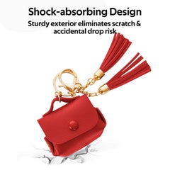PROMATE AirPods Pro Case, Ultra-Slim Protective Soft Designer Faux Leather Cover with Wireless Charging Compatible, Shockproof and Keychain Hook for Apple AirPods Pro, Women, Tassel-Pro Red  - Image 3