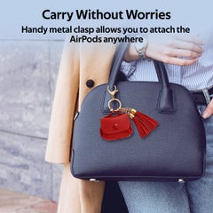 PROMATE AirPods Pro Case, Ultra-Slim Protective Soft Designer Faux Leather Cover with Wireless Charging Compatible, Shockproof and Keychain Hook for Apple AirPods Pro, Women, Tassel-Pro Red  - Image 4