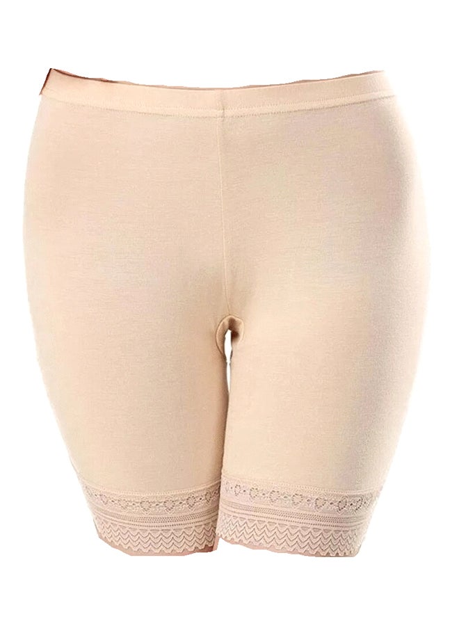 Glamroot Women's Cotton Lycra Stretchable Lace Cycling Shorts/Under Skirt Shorts Safety Shorts Beige - Image 2