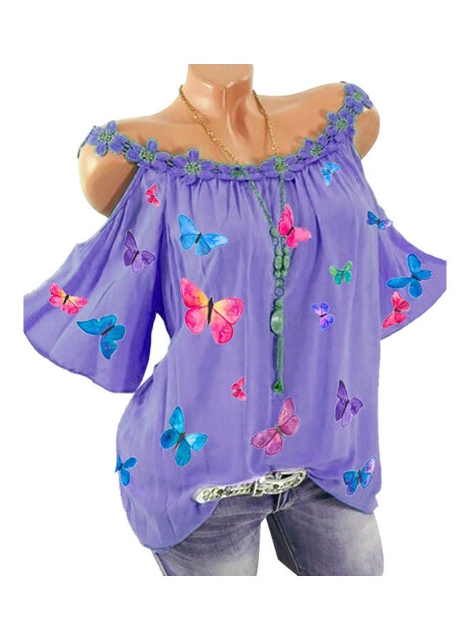 Butterflies Printed Blouse Purple/Pink/Blue