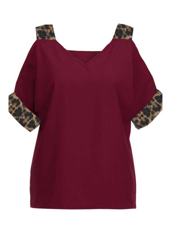 Solid Design Short Sleeves Dress Red