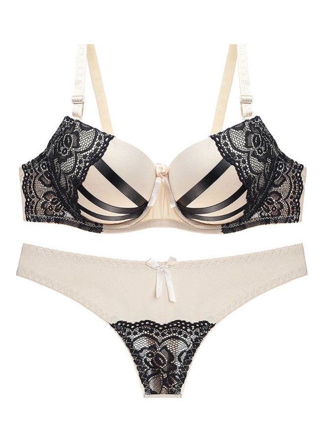 Lace Details Underwear Set Beige/Black