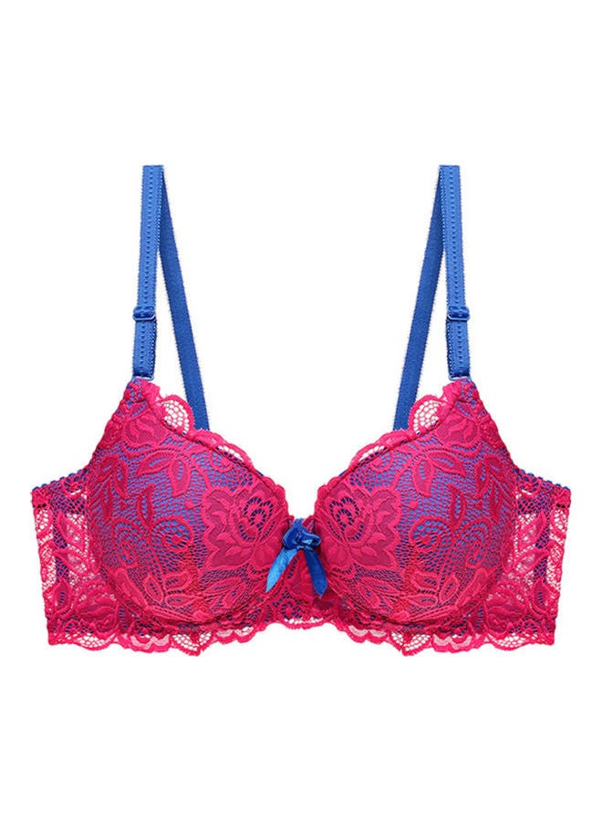No Pad Underwired Push Up Lace Bra Red/Blue 