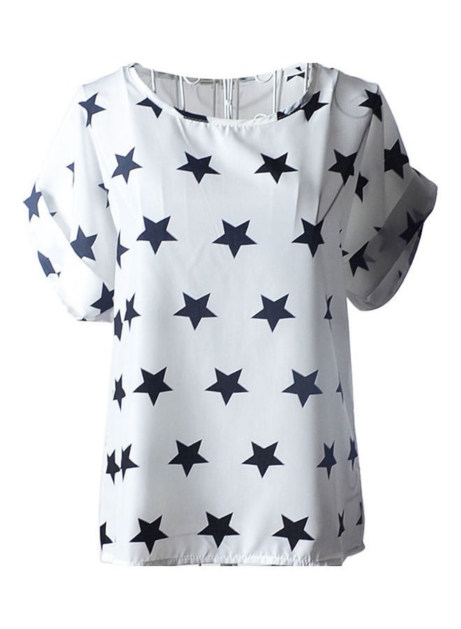 Printed Short Sleeves Blouse White/Blue 