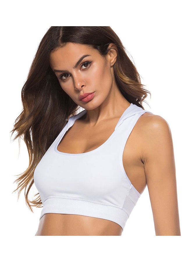 Racerback Fitness Yoga Sports Bra Hooded Vest Crop Top White  - Image 1