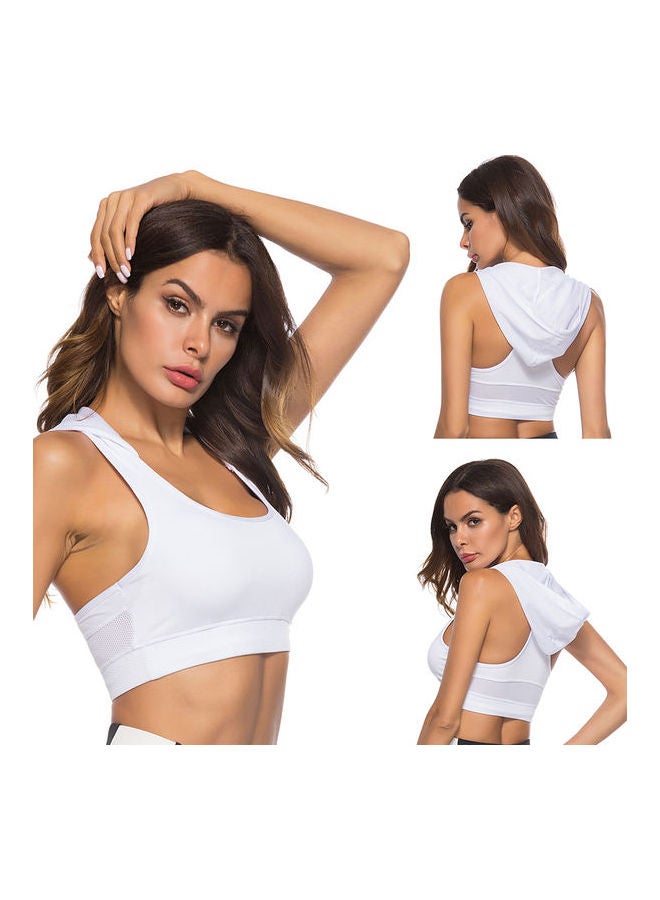 Racerback Fitness Yoga Sports Bra Hooded Vest Crop Top White  - Image 2