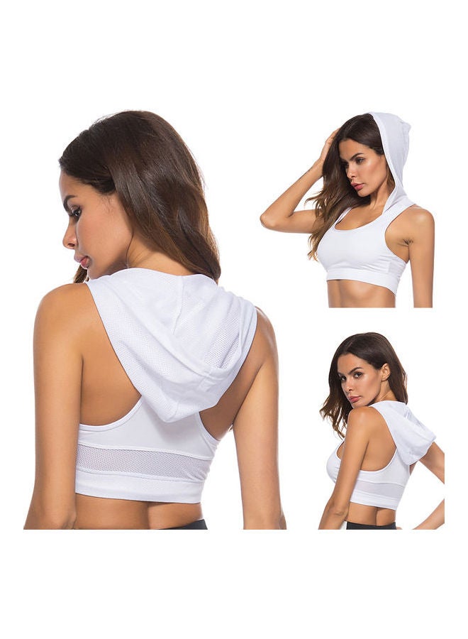 Racerback Fitness Yoga Sports Bra Hooded Vest Crop Top White  - Image 3