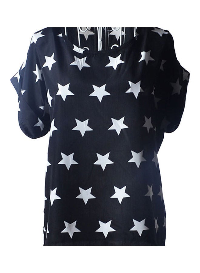 Printed Short Sleeves Blouse Black/White 
