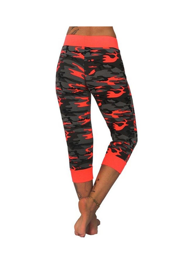 Camouflage Drawstring Capri Pants Red/Black/Grey  - Image 2