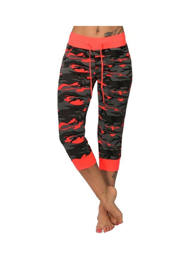 Camouflage Drawstring Capri Pants Red/Black/Grey  - Image 1