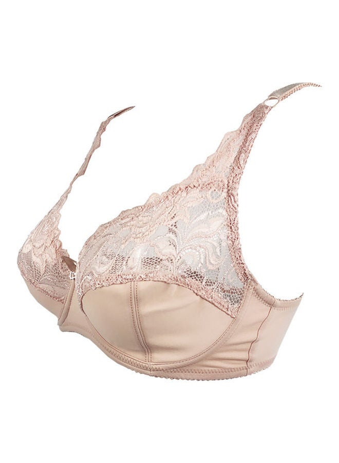 Lace Details Patchwork Bra Beige 