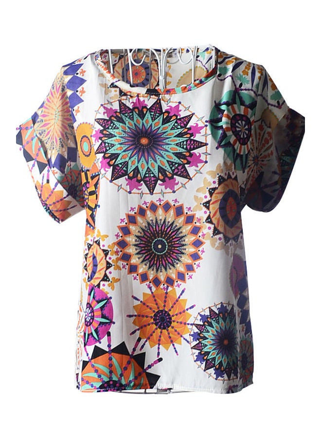 Printed Short Sleeves Blouse Multicolour 