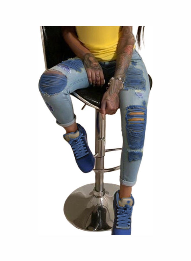 Ripped Details Jeans Blue