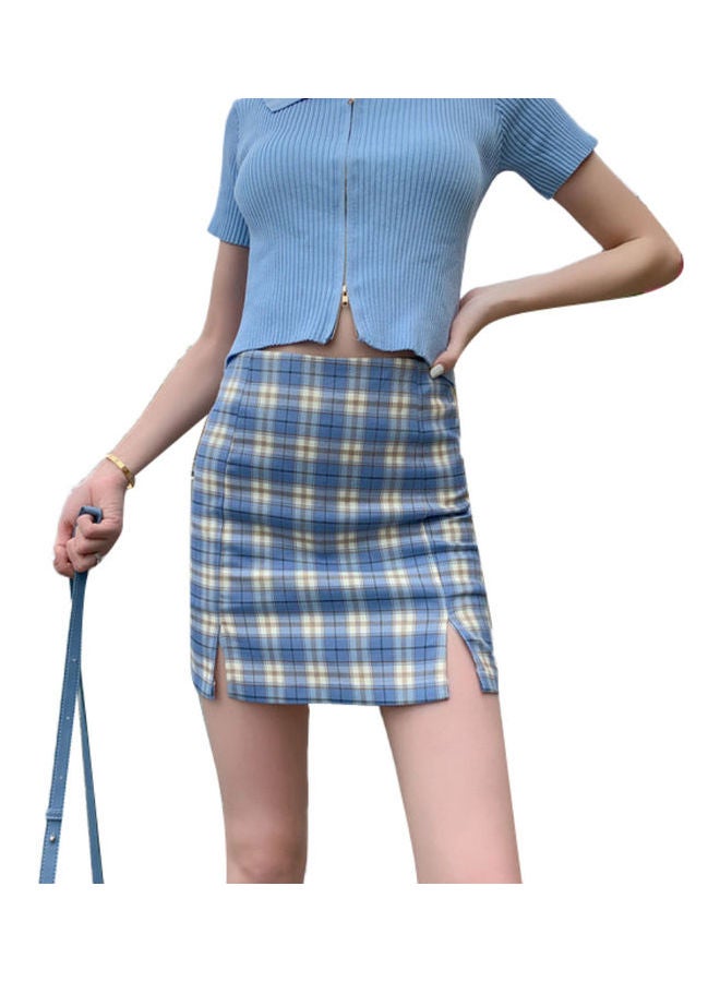 تنورة قصيرة مربعات أزرق سماوي - Image 1