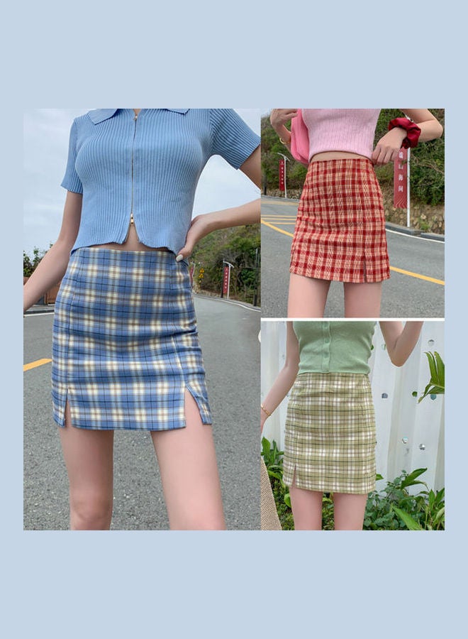 تنورة قصيرة مربعات أزرق سماوي - Image 2