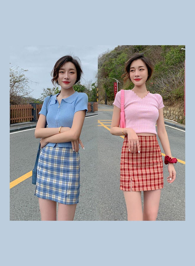 تنورة قصيرة مربعات أزرق سماوي - Image 3