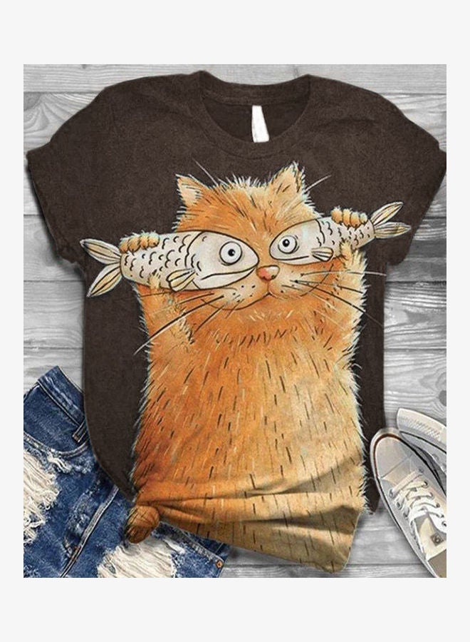Animal Printed Casual T-Shirt Black/Brown/Beige 