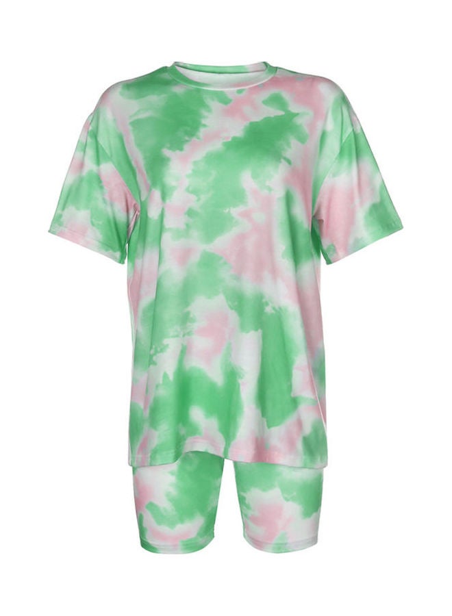 2-Piece T-Shirt And Shorts Set Green/Pink 
