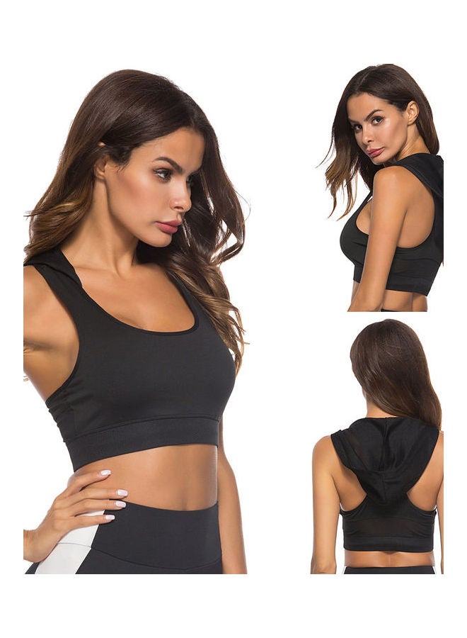 Racerback Fitness Yoga Sports Bra Hooded Vest Crop Top Black  - Image 2