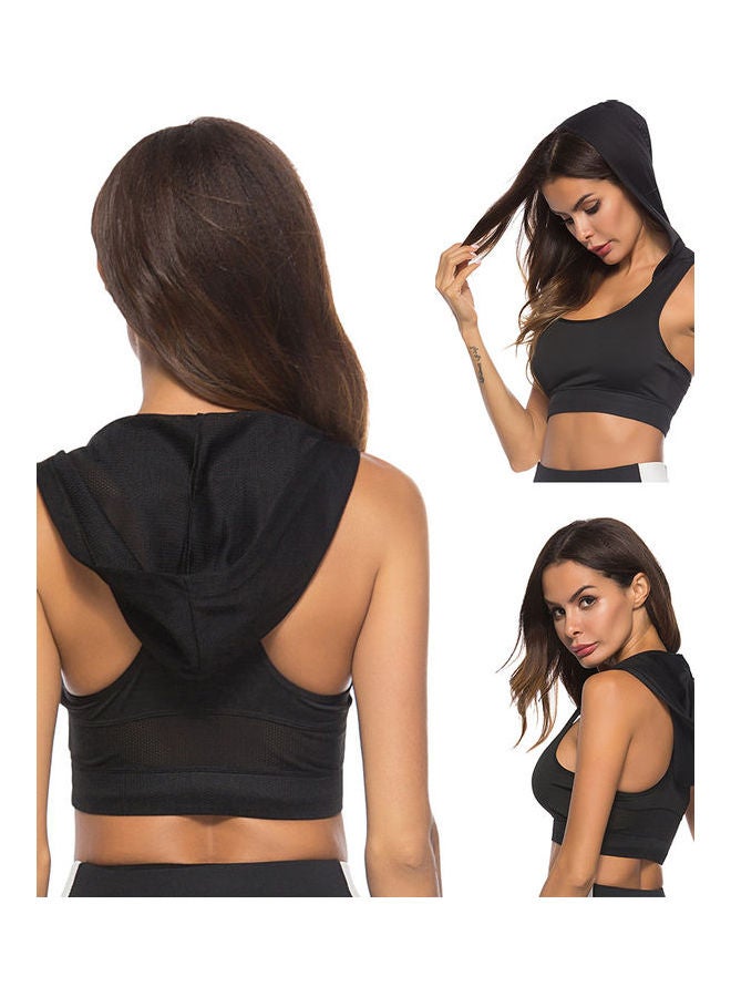 Racerback Fitness Yoga Sports Bra Hooded Vest Crop Top Black  - Image 3