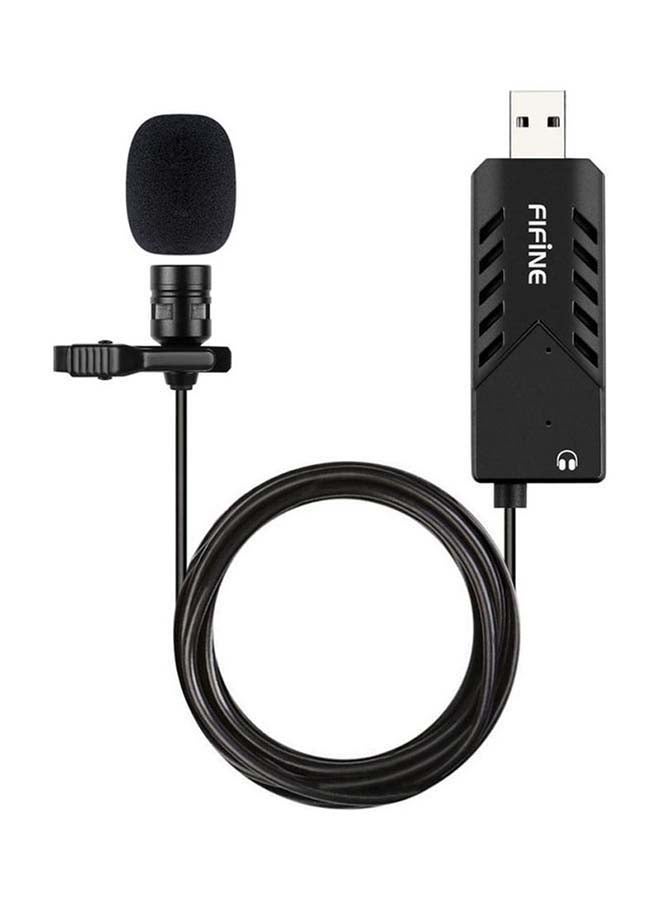FIFINE - K053 USB Lavalier Cardioid Condenser Microphone With Clip-On And Sound Card For PC and MAC FIFINE  USB Lavalier Lapel Microphone K053 Black - Image 1
