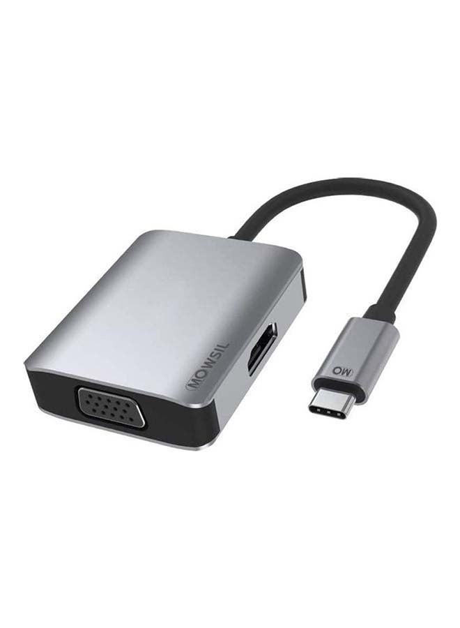 MOWSIL USB Type C To VGA + HDMI Converter Black - Image 1