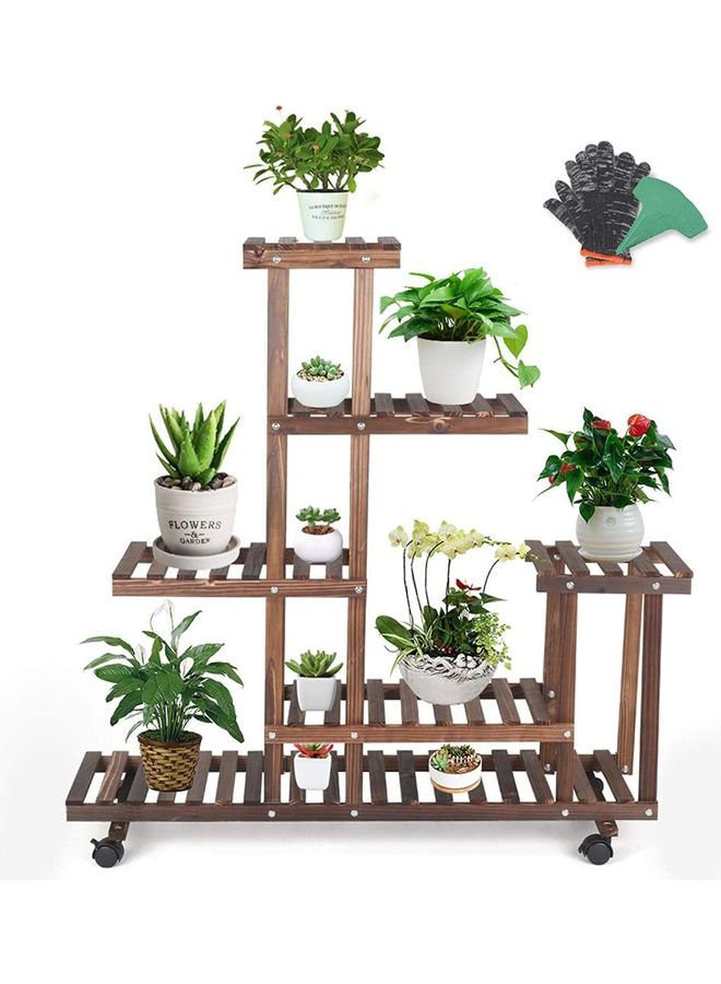 XiuWoo - 5 Tier Flower Rack Wood Plant Stand Brown - Image 1
