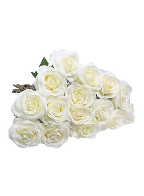 Artificial Rose Flower White/Green 45cm