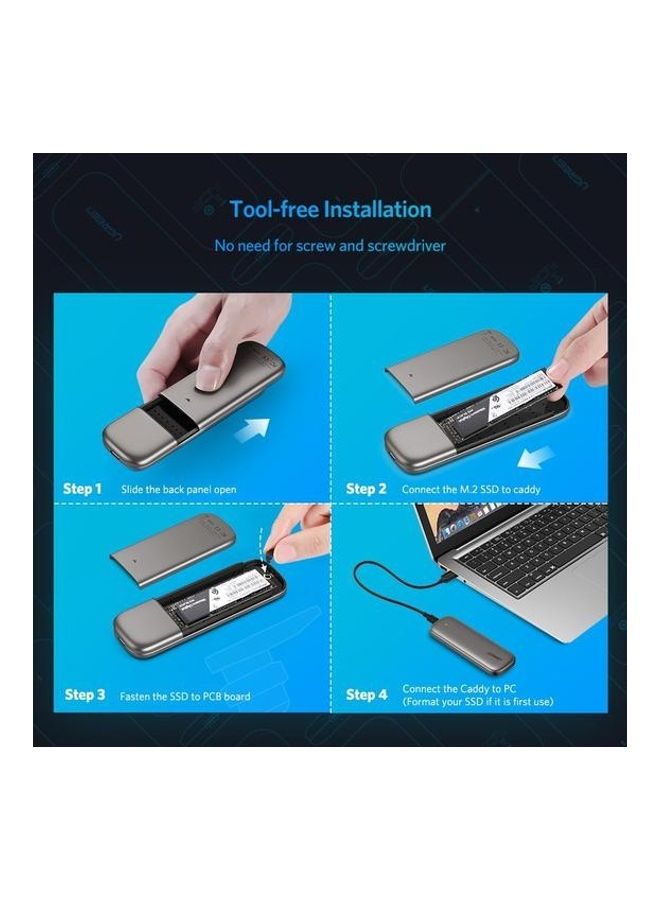 Ugreen - M.2 B-Key Hard Drive Enclosure Grey - Image 1