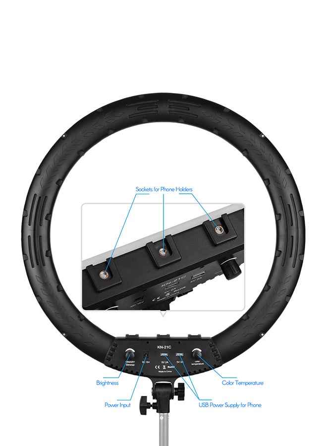 21 Inch LED Ring Light Lamp Set with 3-Piece Phone Holders Silver/Black - Image 4