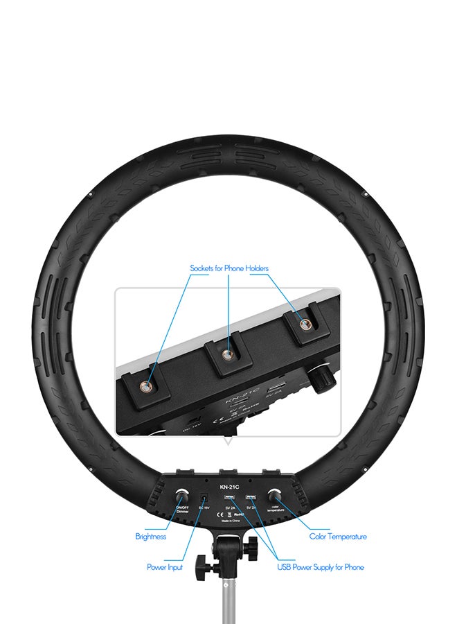 Generic - 21 Inch LED Ring Light Lamp Set with 3-Piece Phone Holders Black/Silver - Image 1