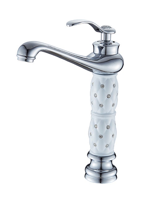 Mixer Handle with Diamond Single Lever Higher Basin Faucet Silver/White