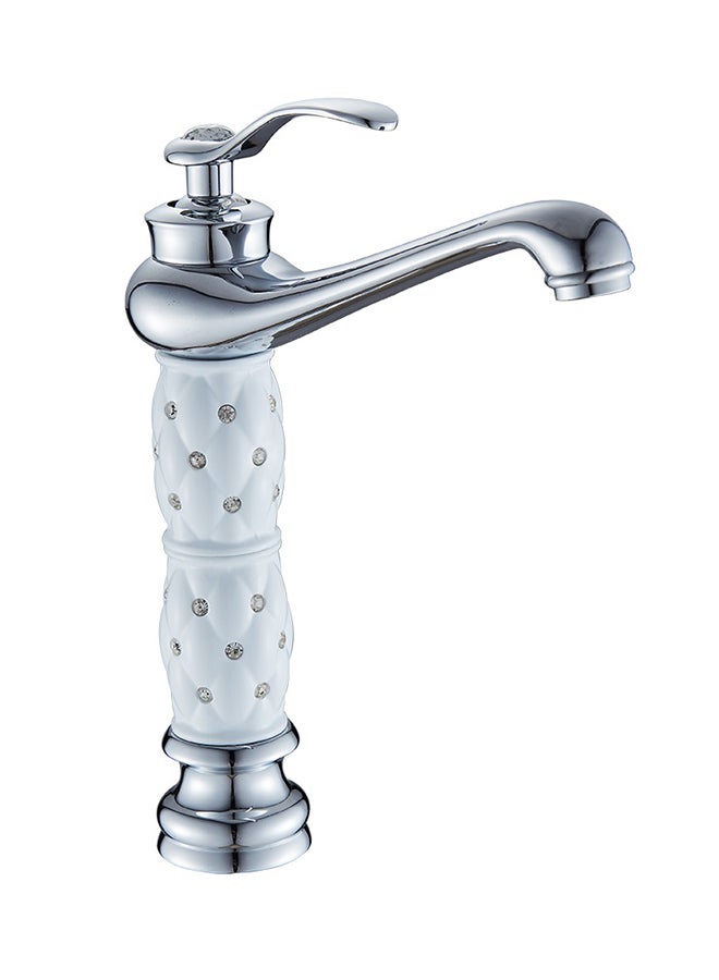 Generic - Mixer Handle with Diamond Single Lever Higher Basin Faucet Silver/White - Image 1