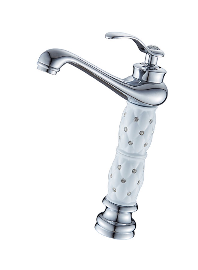 Generic - Mixer Handle with Diamond Single Lever Higher Basin Faucet Silver/White - Image 1