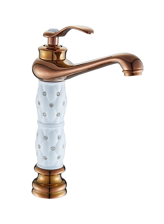 Generic - Mixer Handle with Diamond Single Lever Higher Basin Faucet Gold/White - Image 1