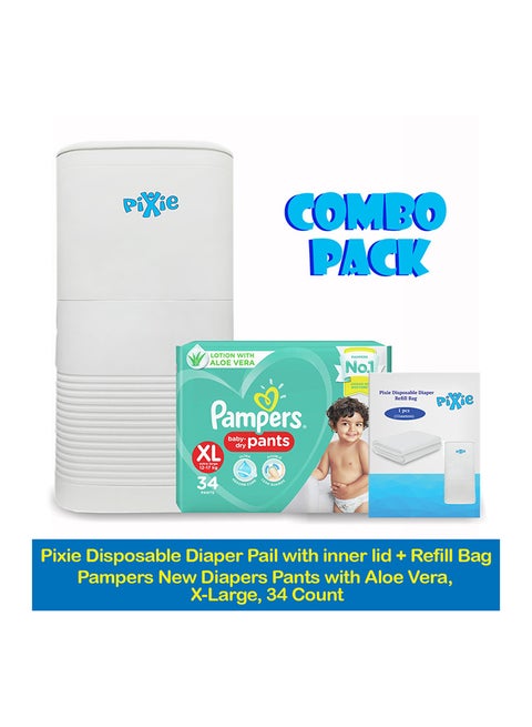 3-Piece Disposable Diaper Pail With Inner Lid And Refill Combo Pack