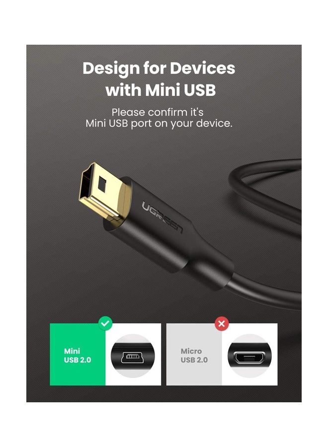 Ugreen - Mini USB 2.0 Type A To B Charging Data Cable Black - Image 1