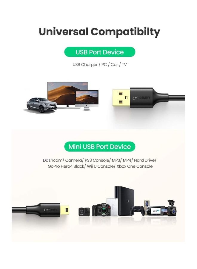 Ugreen - Mini USB 2.0 Type A To B Charging Data Cable Black - Image 1