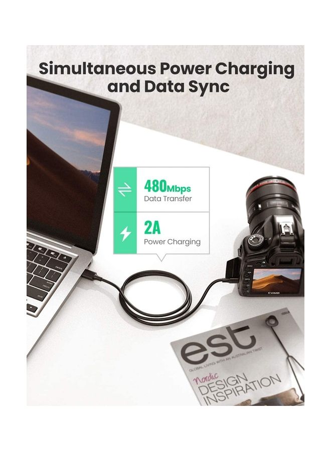 Ugreen - Mini USB 2.0 Type A To B Charging Data Cable Black - Image 1