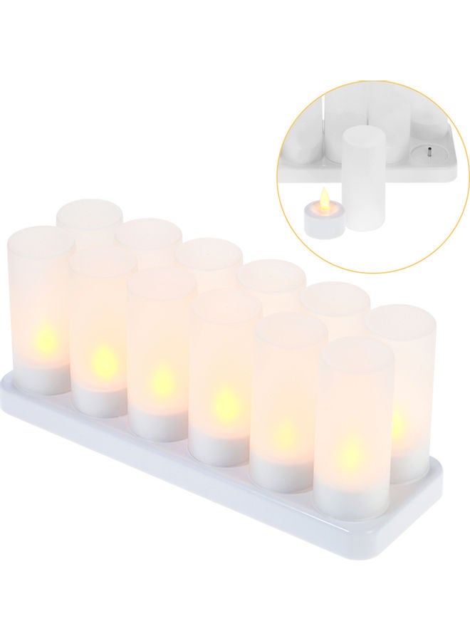 12 قطعة من شموع LED الوامضة بدون لهب القابلة لإعادة الشحن أبيض 32.50 X 10.00 X 12.50سم - Image 3