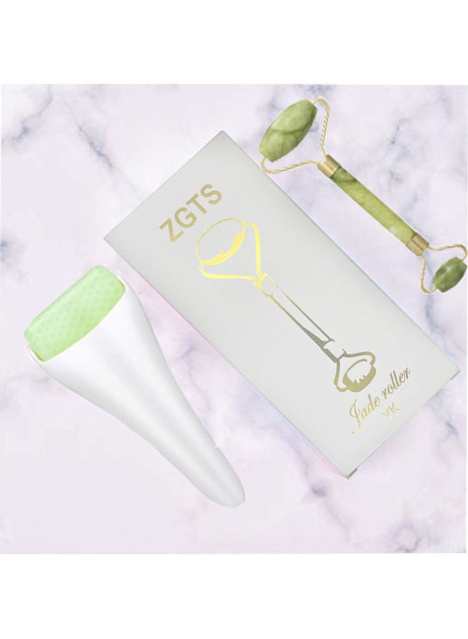 زد جي تي اس جهاز تدليك الوجه ببكرة حجر اليشم الطبيعي المحمولة أخضر/أبيض 14سم - Image 1