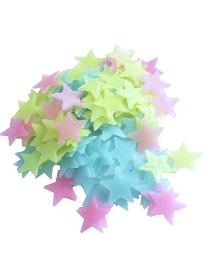 100-Piece Glow In The Dark 3D Stars Wall Stickers Multicolour 1.00 x 1.00 x 1.00cm - Image 1