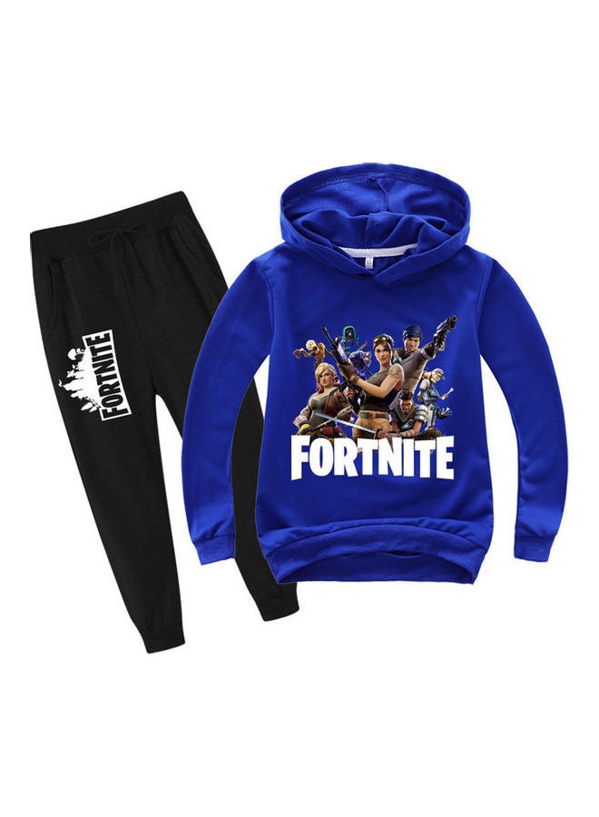 جولي - طقم مكون من هودي بأكمام طويلة وبنطال بطبعة لعبة Fortnite. أزرقأسود - Image 1